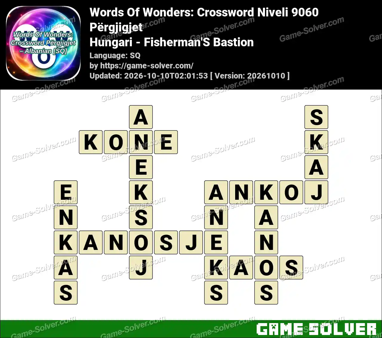 Words Of Wonders: Crossword Niveli 9060 Përgjigjet – Hungari – Fisherman’S Bastion